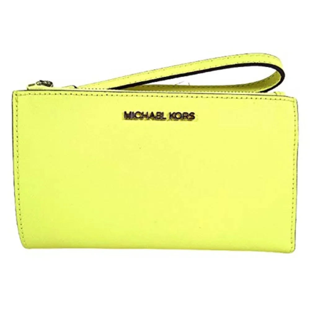 Michael Kors Jet Set Travel Large Double Zip Leather Wristlet Sunshine Yellow